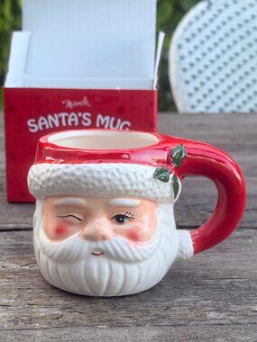 MIRACLE Winking Santa's Coffee Mug Pop Up Bar Holly Christmas New In Box RETRO